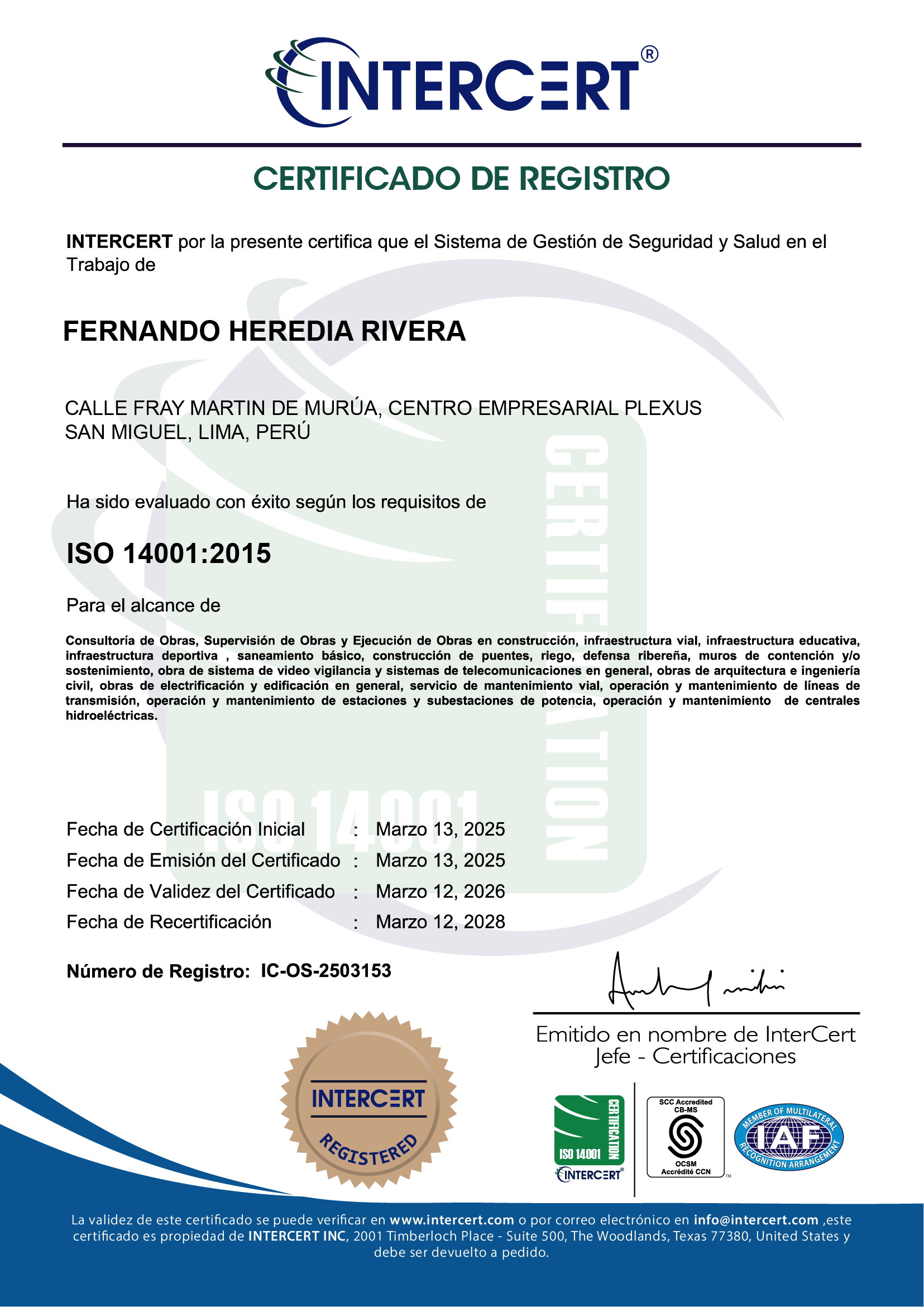 Certificate 14001